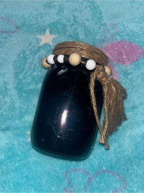 Boho Black Glass Jar with Big Beads and Twine